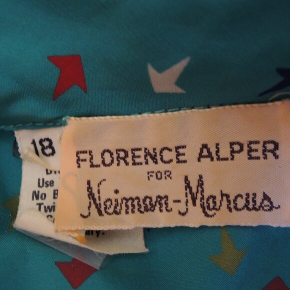 Vintage Florence Alper Neiman Marcus Teal Print Bow Blouse 18 (L/XL) - Picture 9 of 10